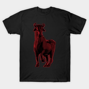 Red Standing Bull Diagonal Lines Facing Forward T-Shirt